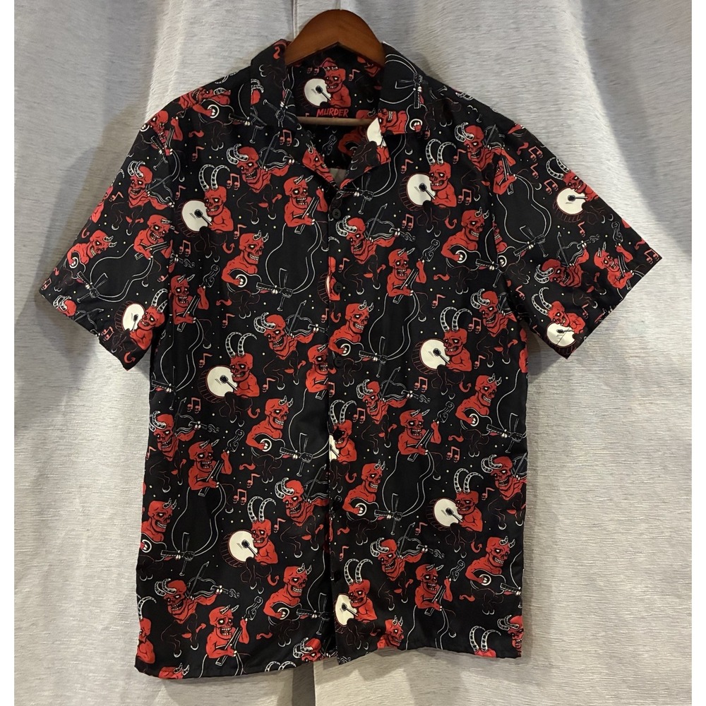 Murder Apparel Hell Symphony Button-Up Shirt Mens Small Horror Grunge Devil Red